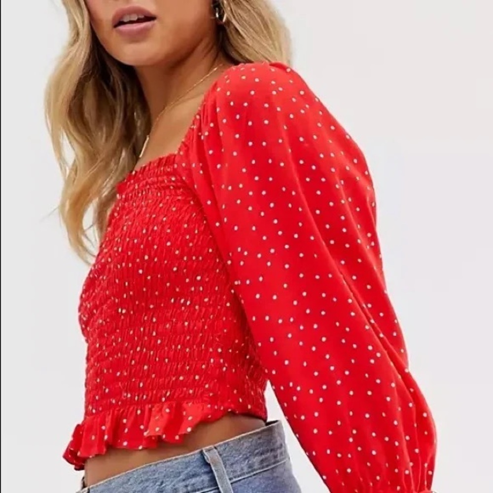 ASOS smocked puff sleeve square neck top - Picture 1 of 5